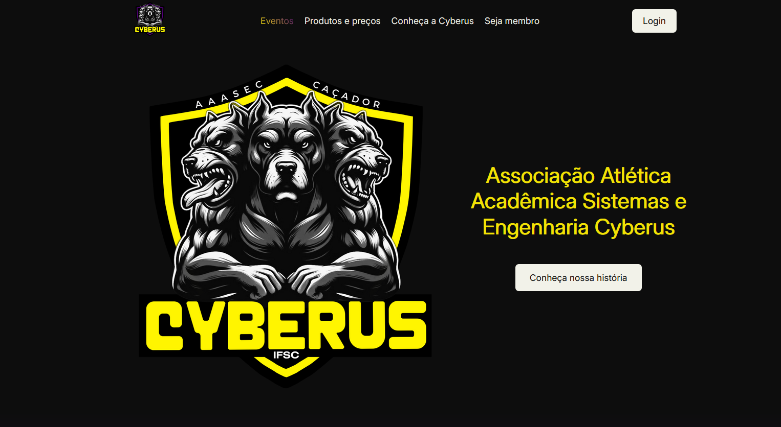 Screenshot do projeto da Atlética Cyberus do IFSC Caçador